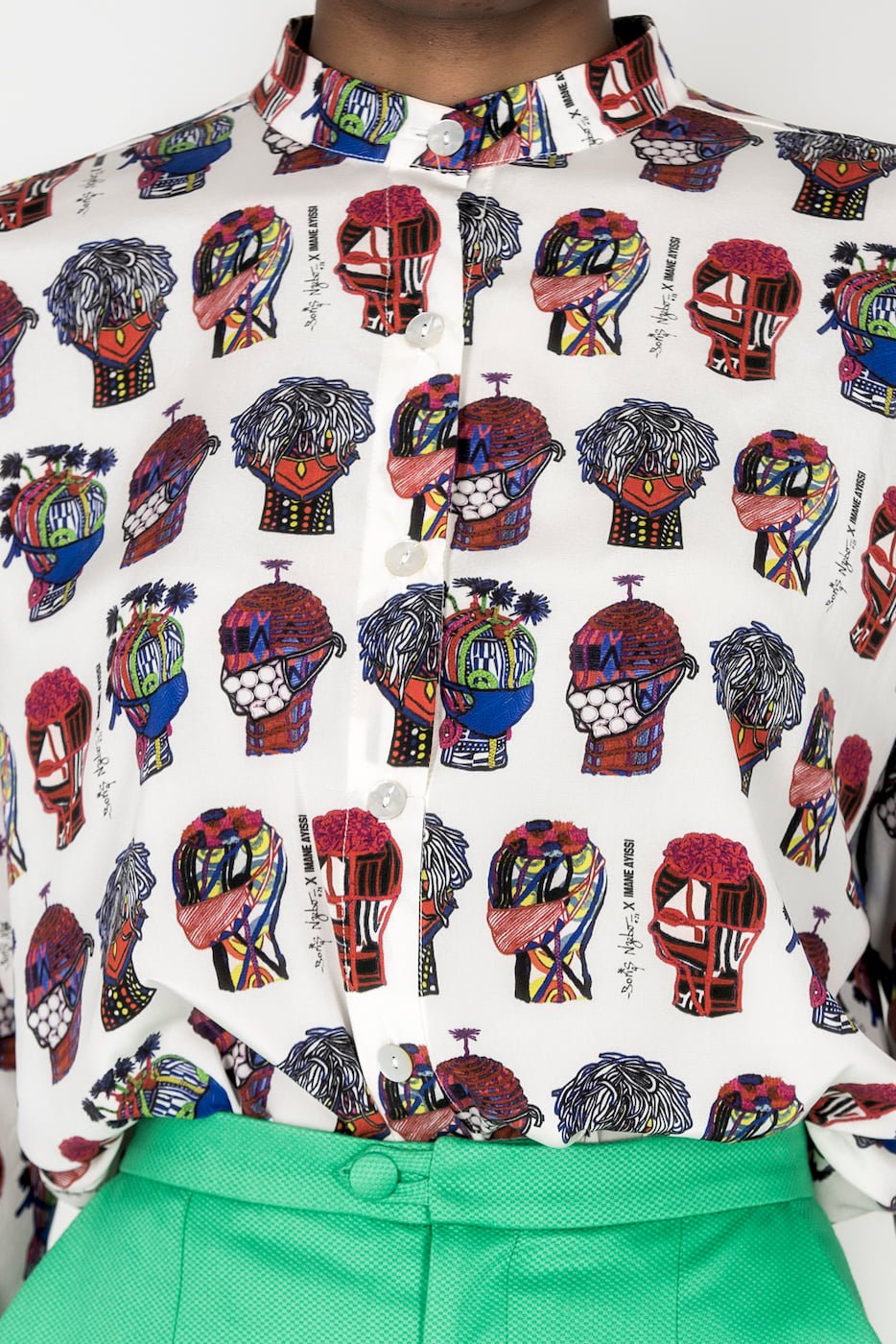 Printed stretch silk crepe shirt in collaboration with Boris Nzebo