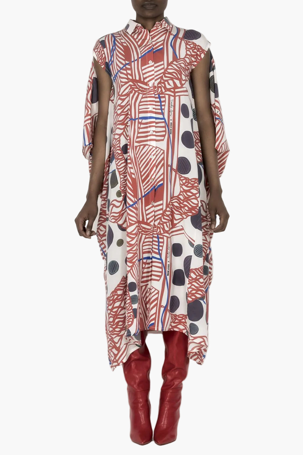 Printed silk crepe boubou shirt dress in collaboration with Boris Nzebo