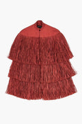 Fringed cape in silk and natural raffia