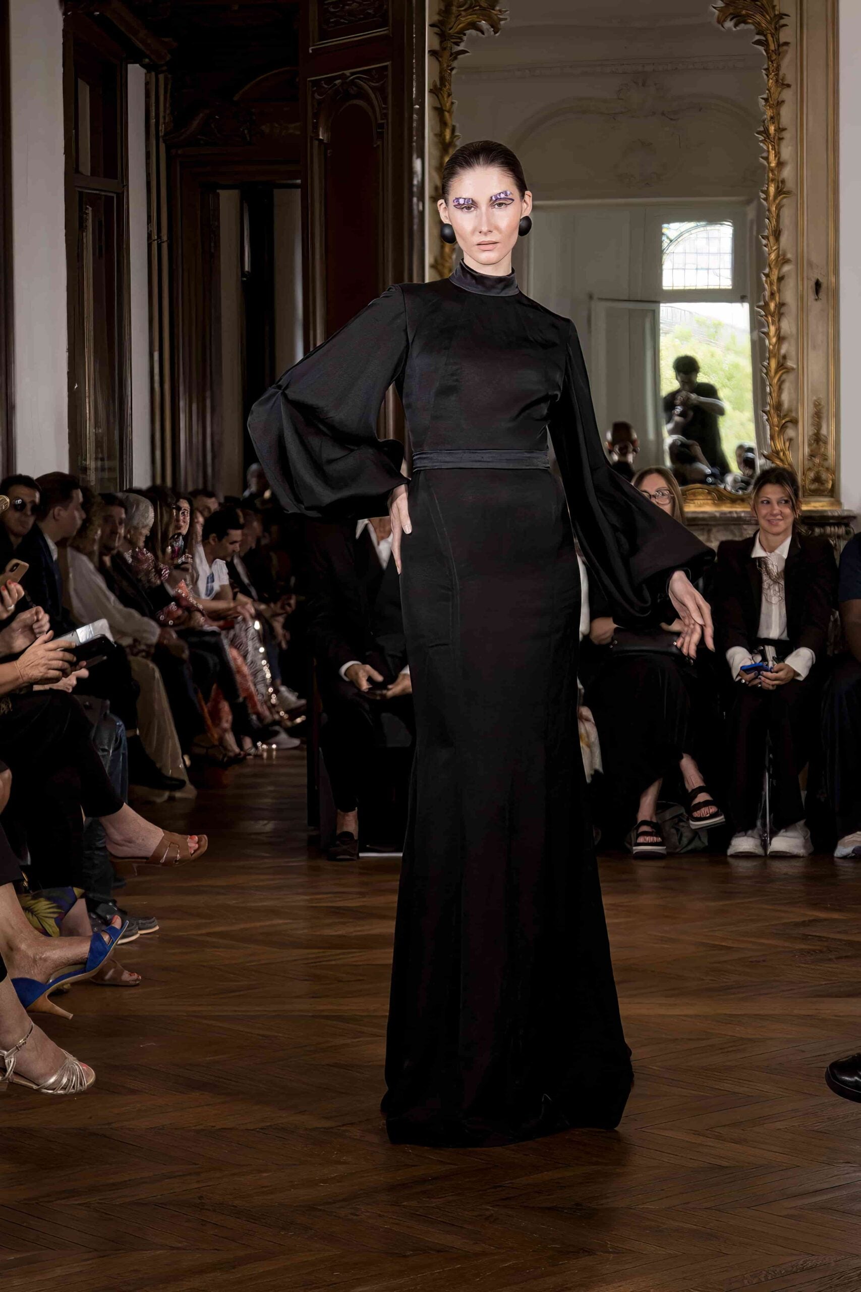 Long dress in linen twill and bamboo viscose