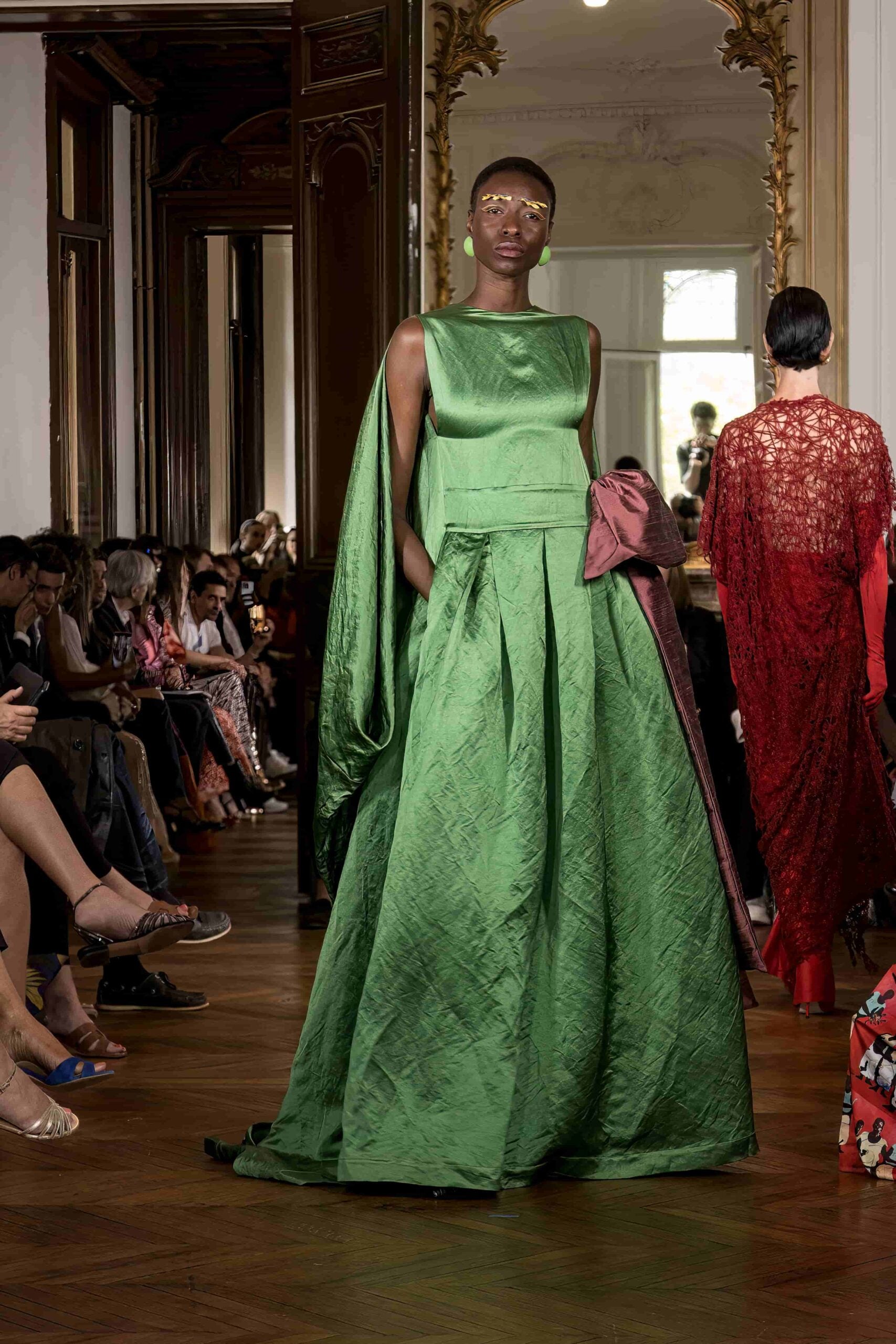 Long "Open boubou" dress in linen satin and silk