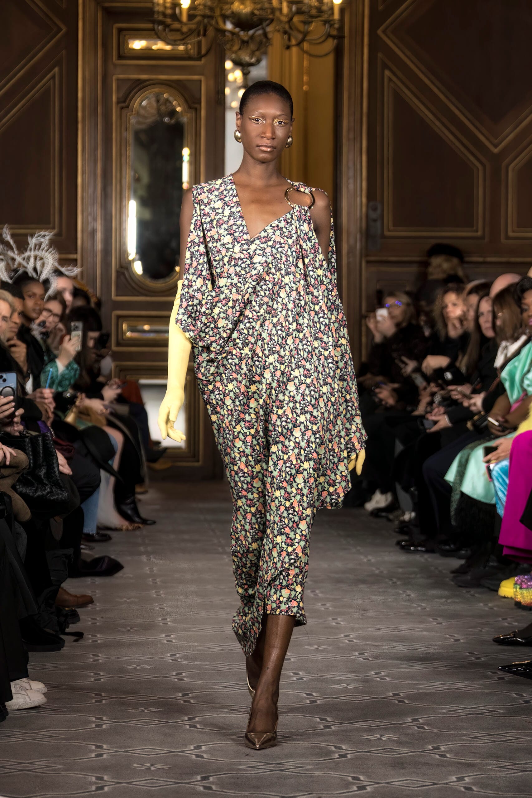 robe drapée en crêpe viscose imprimé 