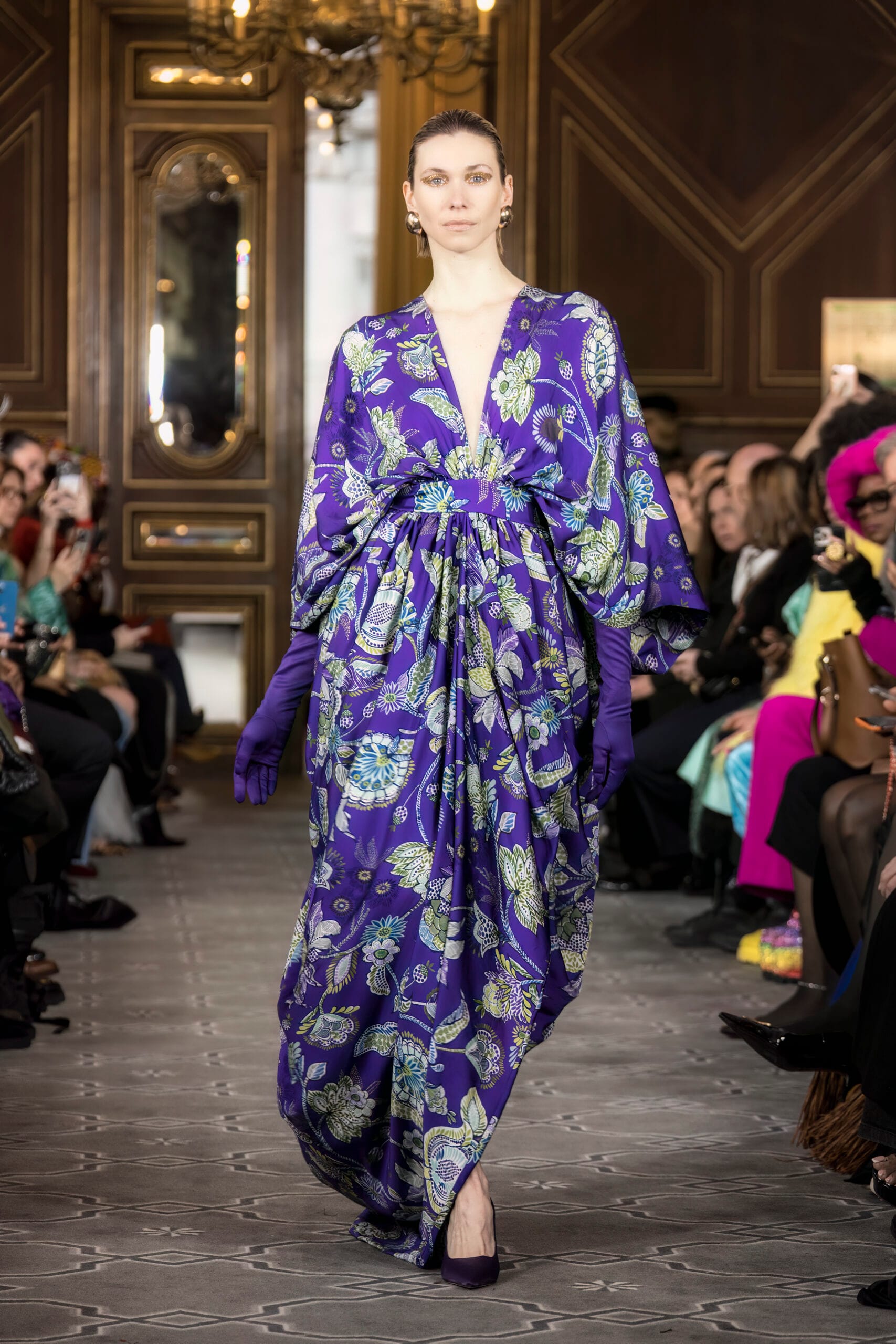 robe drapée en satin de bambou imprimé 