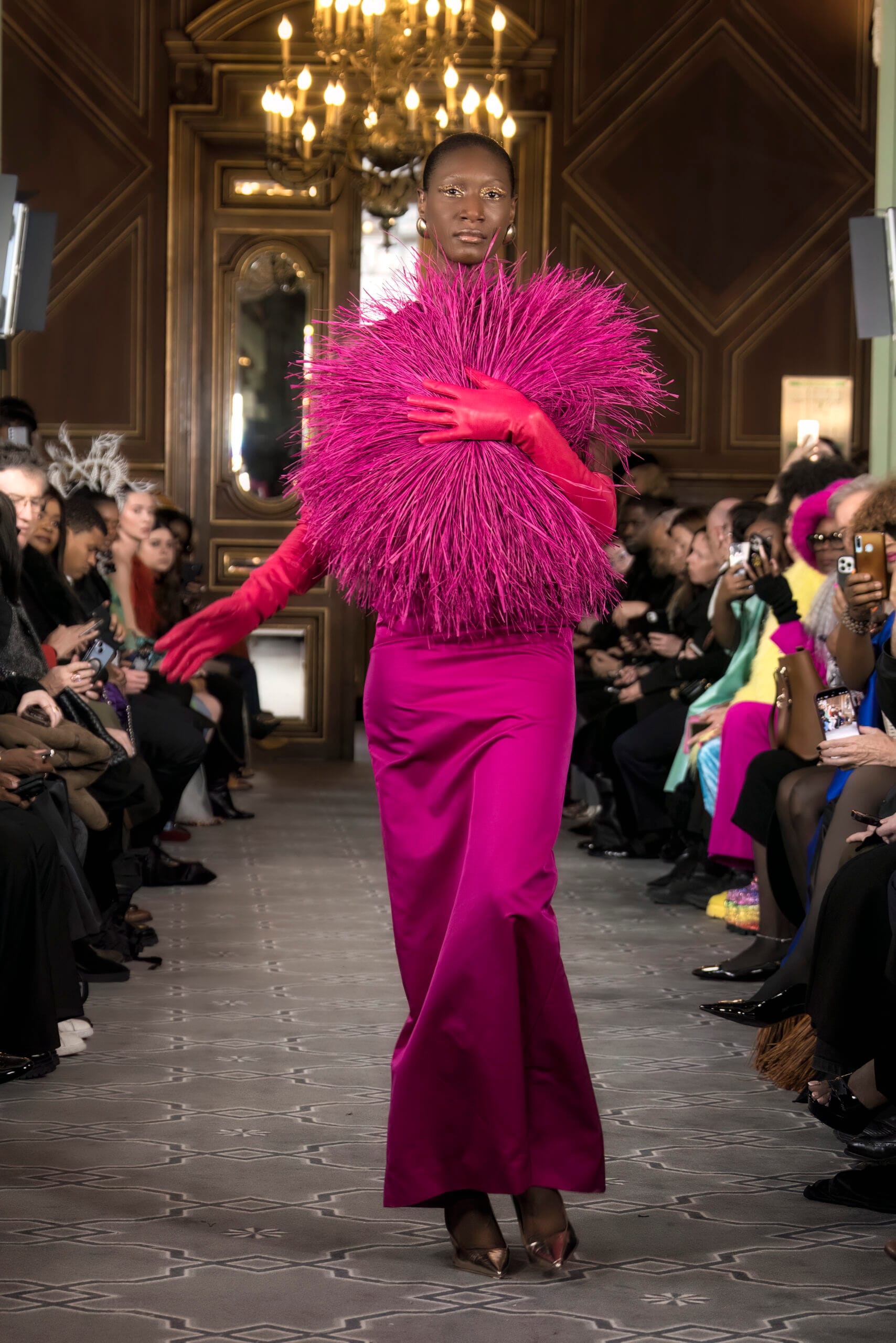 wool and silk sheath dress with raffia appliqué