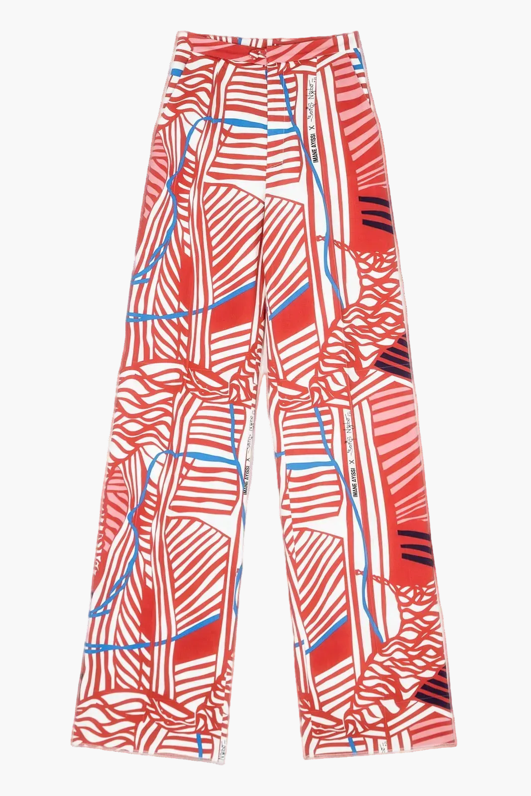 Straight-leg trousers in printed cotton satin in collaboration with Boris Nzebo
