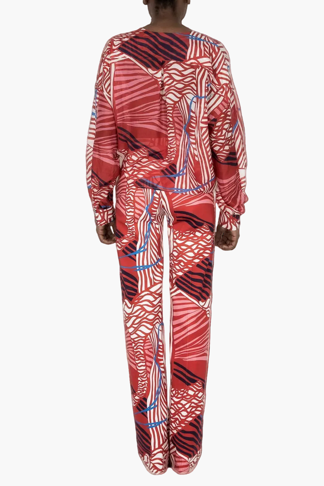 Straight-leg trousers in printed cotton satin in collaboration with Boris Nzebo