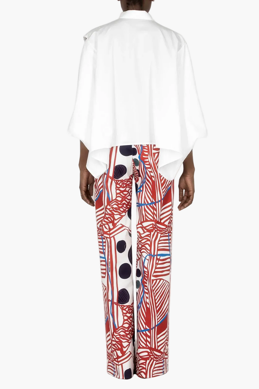 Wide-leg trousers in printed cotton satin in collaboration with Boris Nzebo