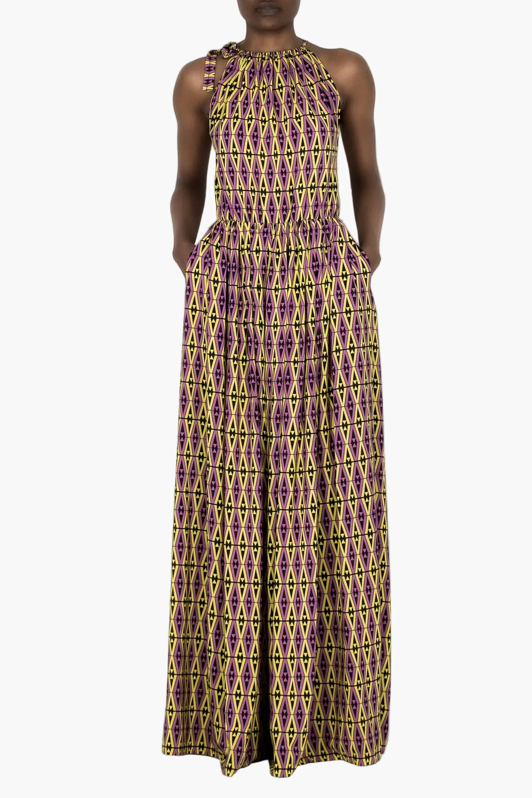 Maxi dress in exclusive printed silk crepe