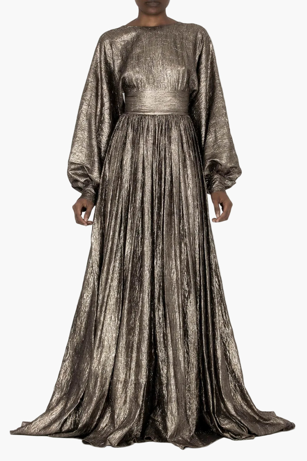Flowing lamé evening dress