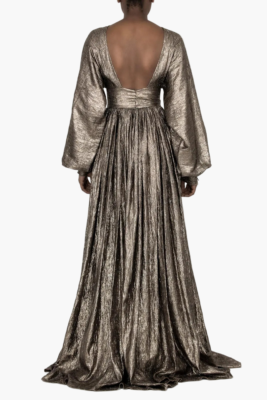 Flowing lamé evening dress