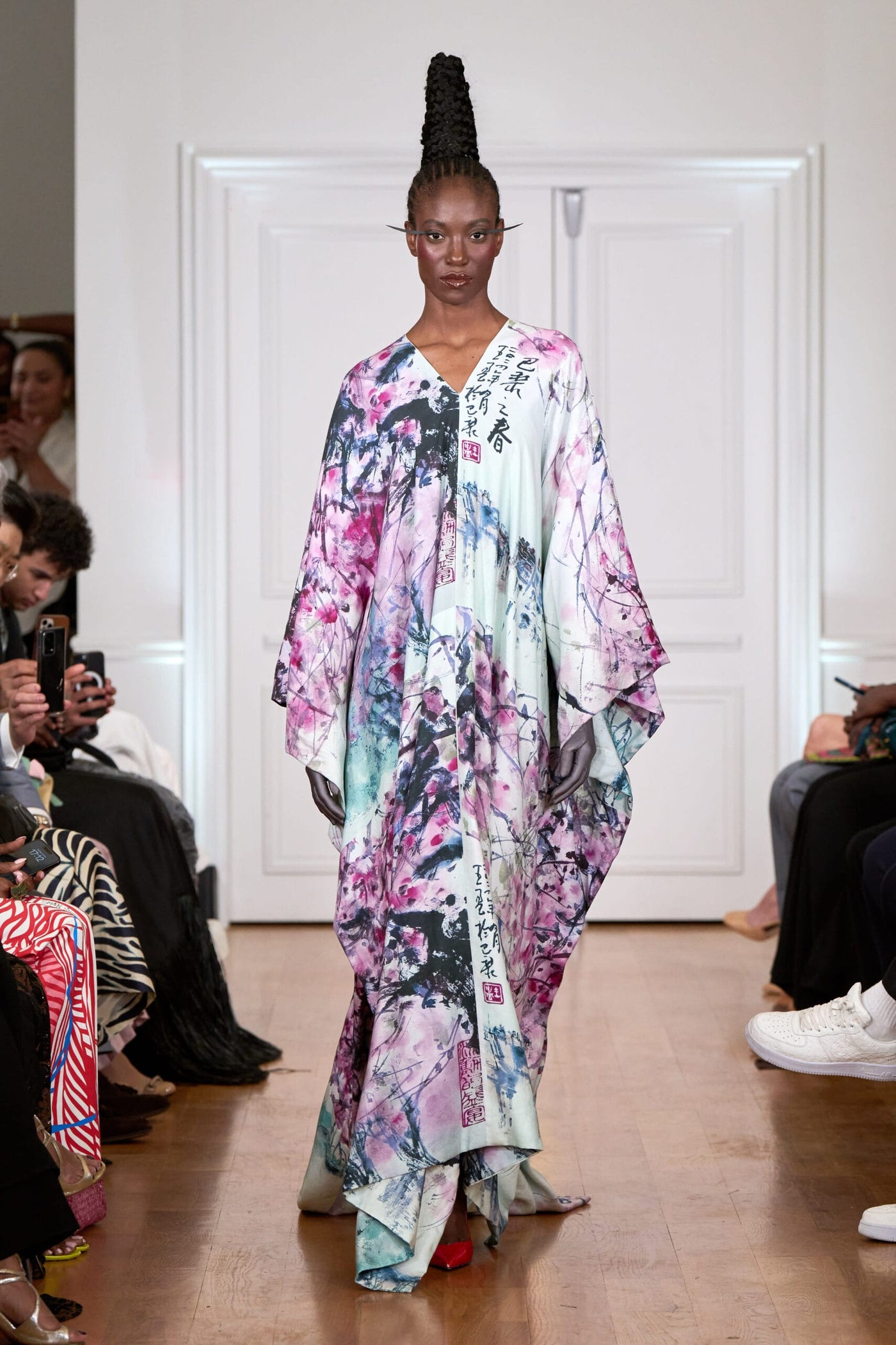 "Boubou" dress in printed linen twill