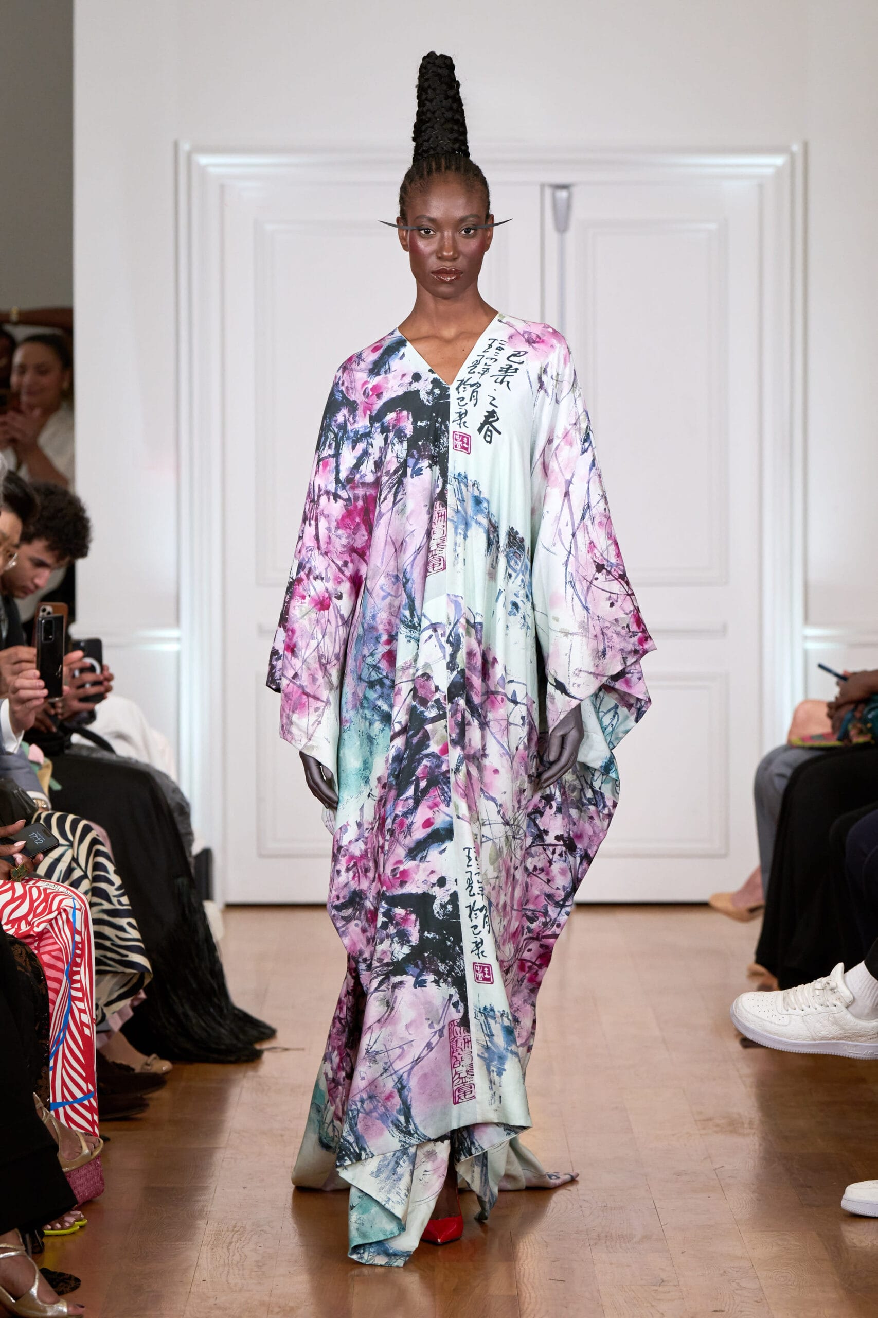 "Boubou" dress in printed linen twill