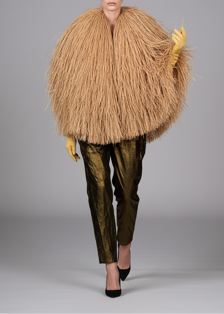 Silk and raffia trouser suit