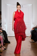 Red dress in dupioni silk