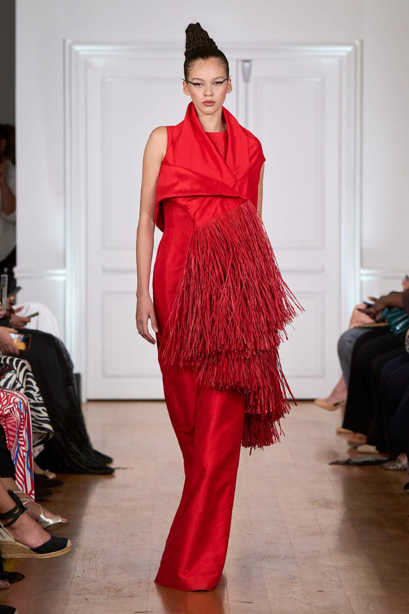 Red dress in dupioni silk