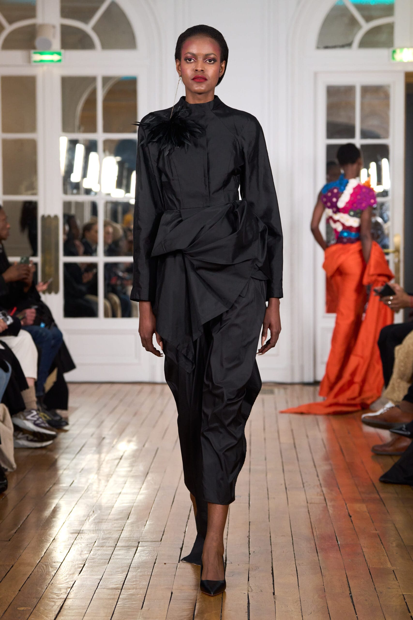 Mikado draped jacket and skirt set