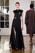 Long dress made from folded cotton strips hand-woven in Ghana