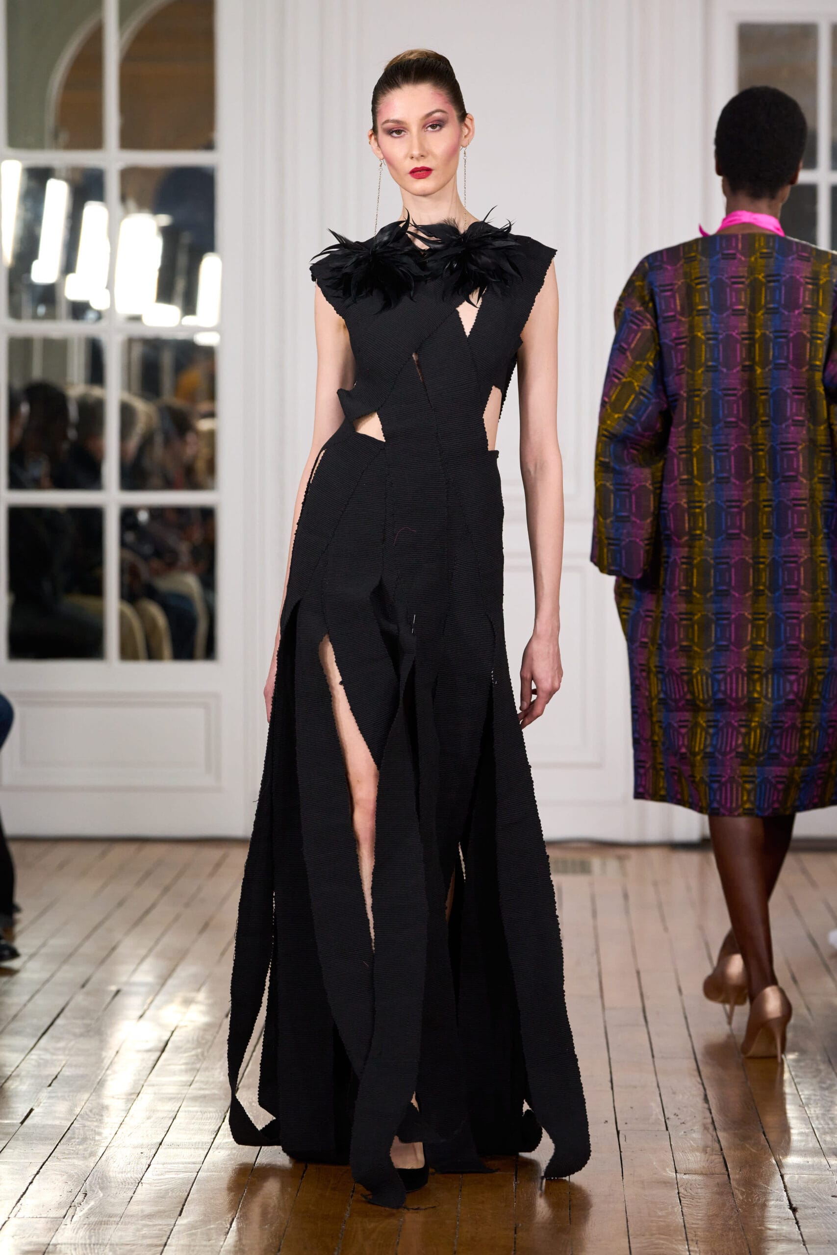 Long dress made of cotton strips