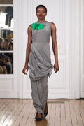 Draped bias-cut dress in silk crepe envers satin