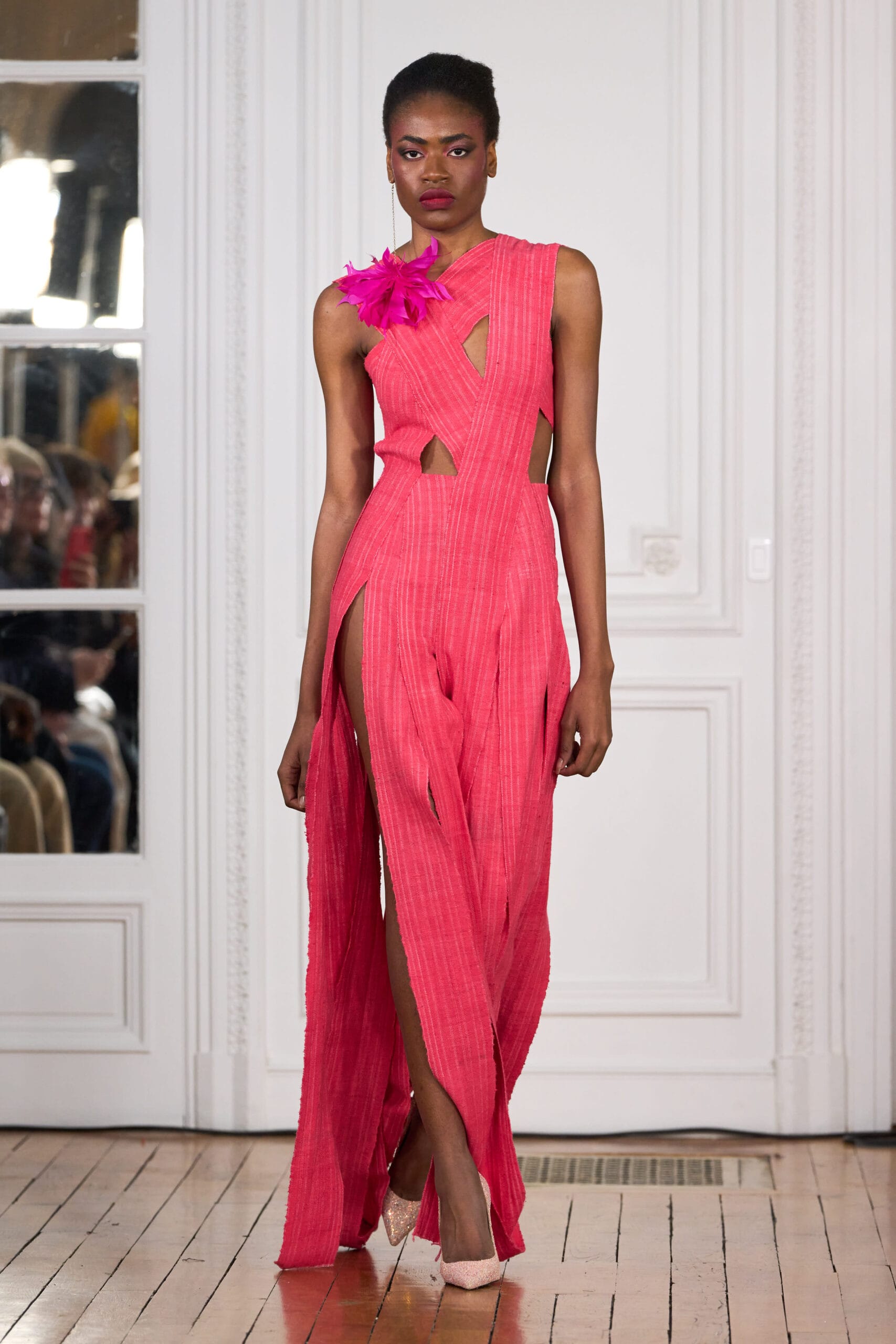 Long dress made from folded strips