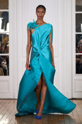 Draped dress in silk mikado