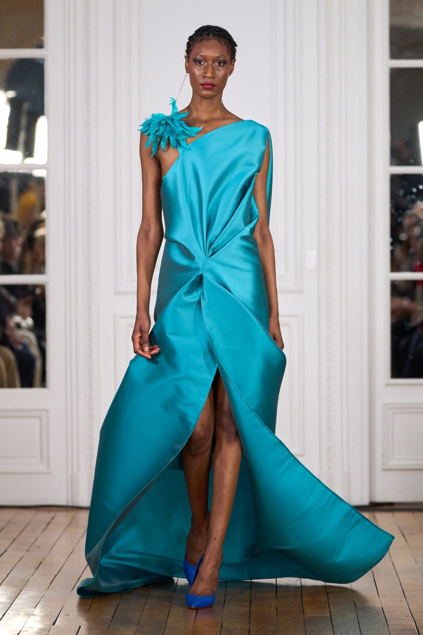 Draped dress in silk mikado