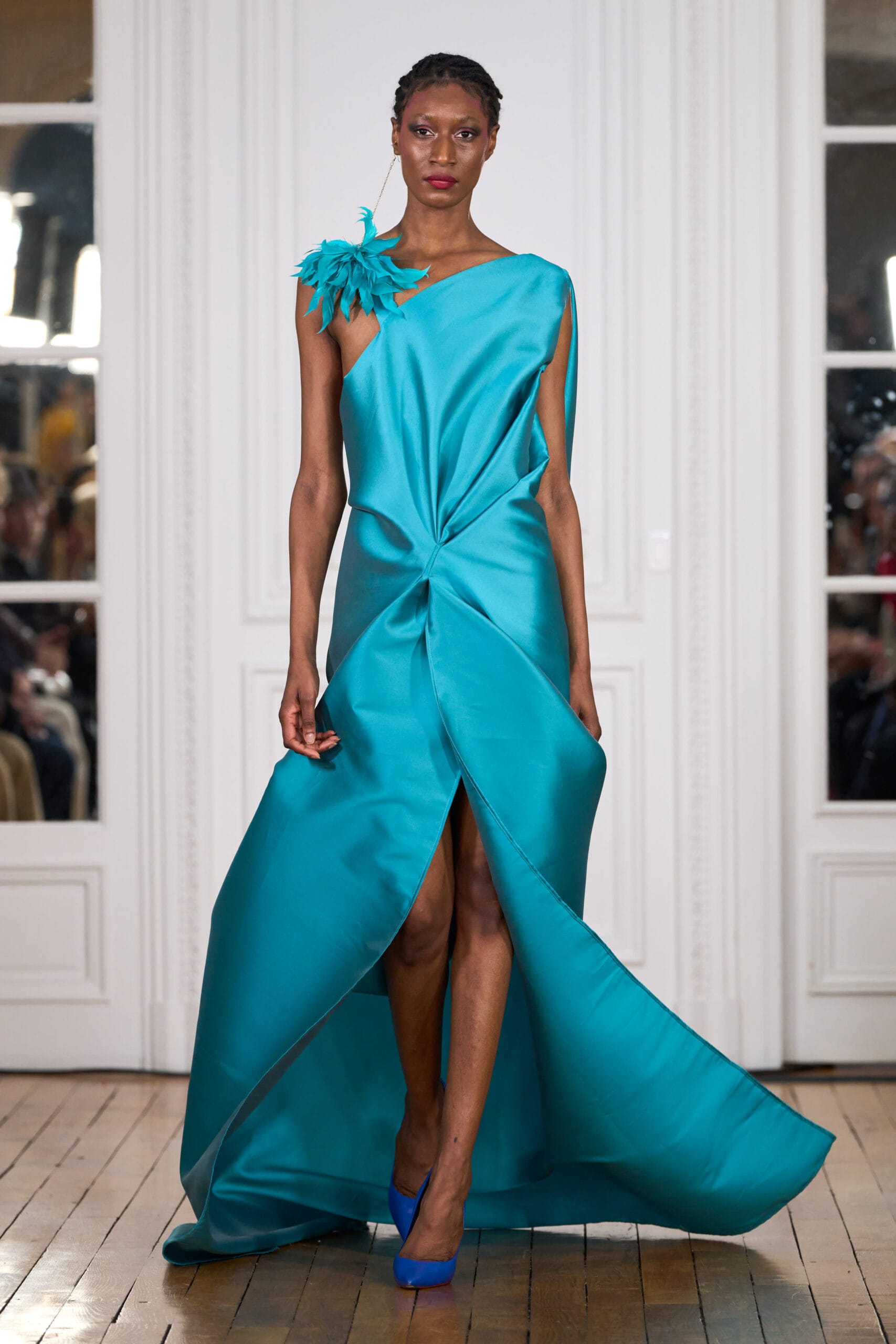 Draped dress in silk Mikado