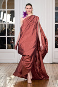 Draped dress in silk changing taffeta