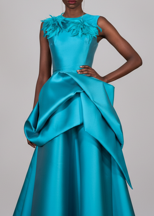 Long dress with draped overskirt